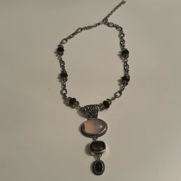 Lor Bonn Jewelry - Lori Bonn Gemstonene Pendent Necklace Quartz, Smoky Topaz and Onyx Triple Drop